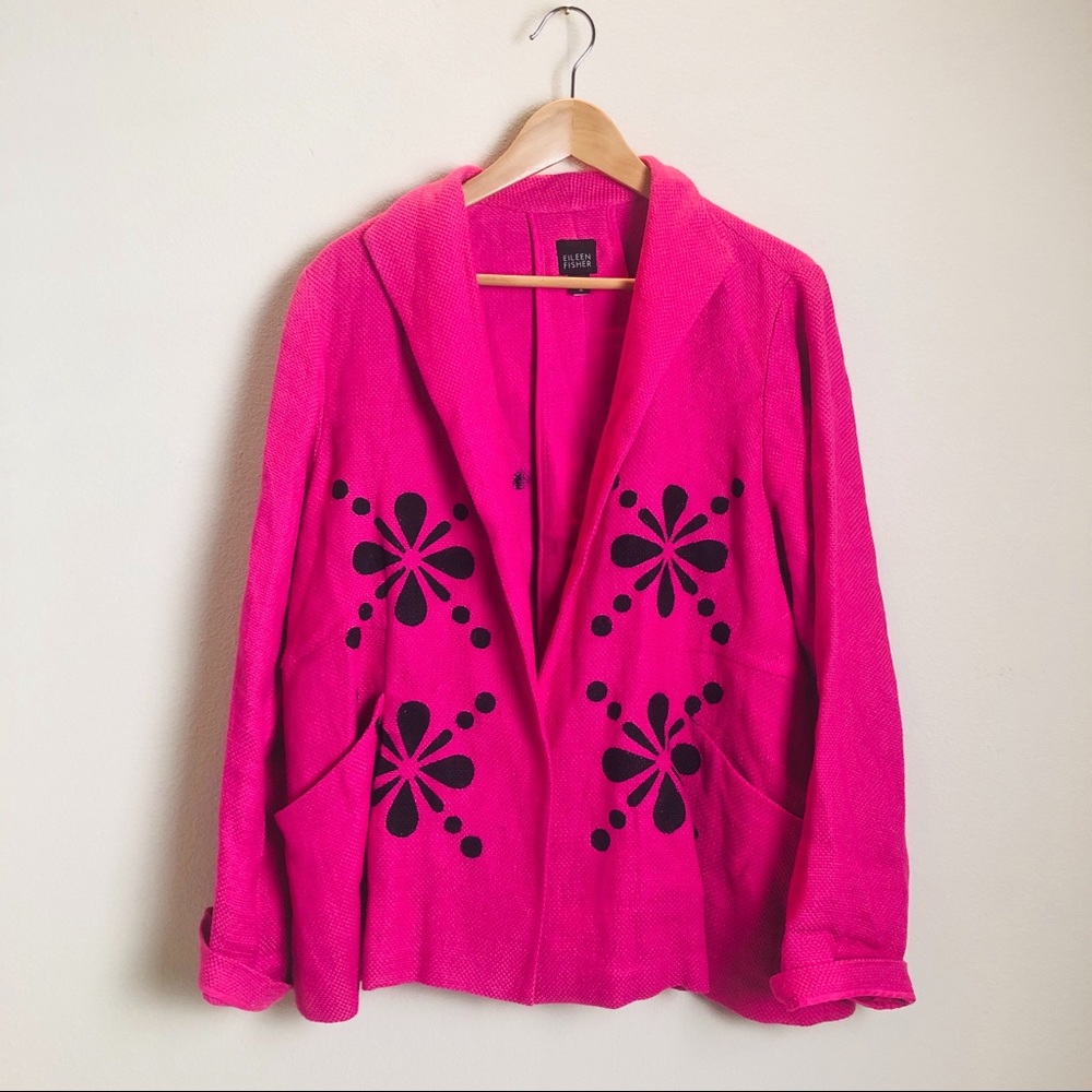 Eileen Fisher Linen Pink Floral Blazer